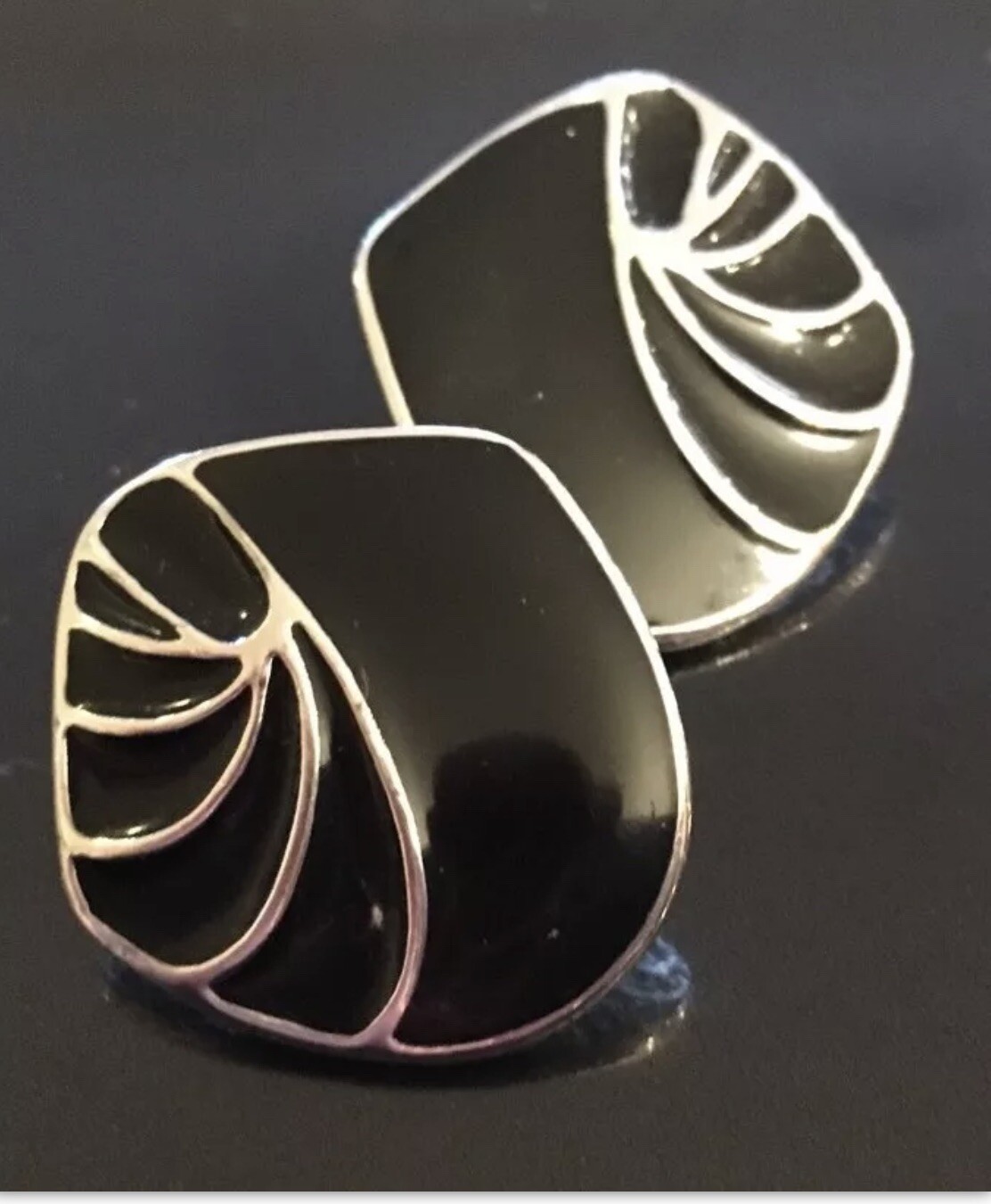 Stud Earrings For Business Casual Or FormalBlack Enamel Gold Tone 3/4