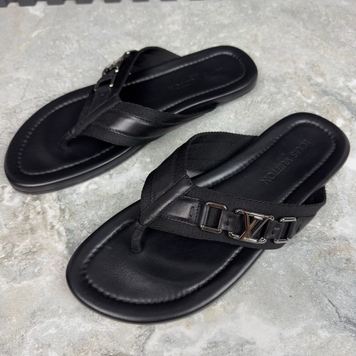 Louis Vuitton Thong Sandals Logo Black Leather 9 LV or 10 US or 43 EUR - Picture 2 of 21