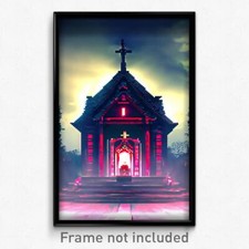 Pixel Art Poster - Haunted Shrine (8 Bit Psychedelic Trippy Video Game Print)