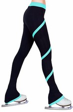 Ice Figure Skating Dress Practice Polar Fleece Spiral Trousers Pants - Turquoise