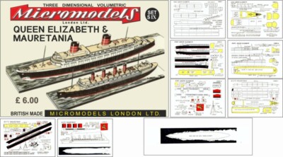 Micromodels ''SET S IX'' Queen Elisabeth and Mauretania Kartonmodell
