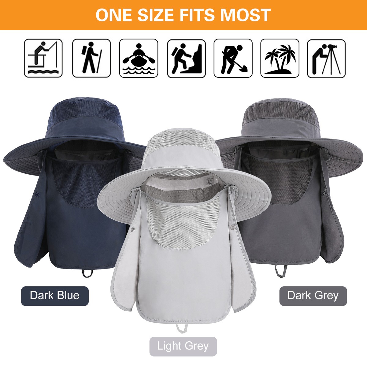 Wide Brim Hat with Detachable Neck Flap and Face Cover Men  display picture 2