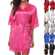Sexy Damen Spitze Reizwäsche Kimono Satin-look Morgenmantel Nachtwäsche Dessous