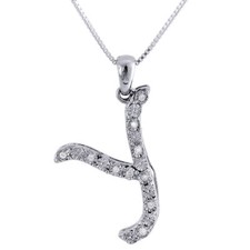 Diamond Initial Y Pendant .925 Sterling Silver Charm Script w/ Chain 0.11 Tcw.
