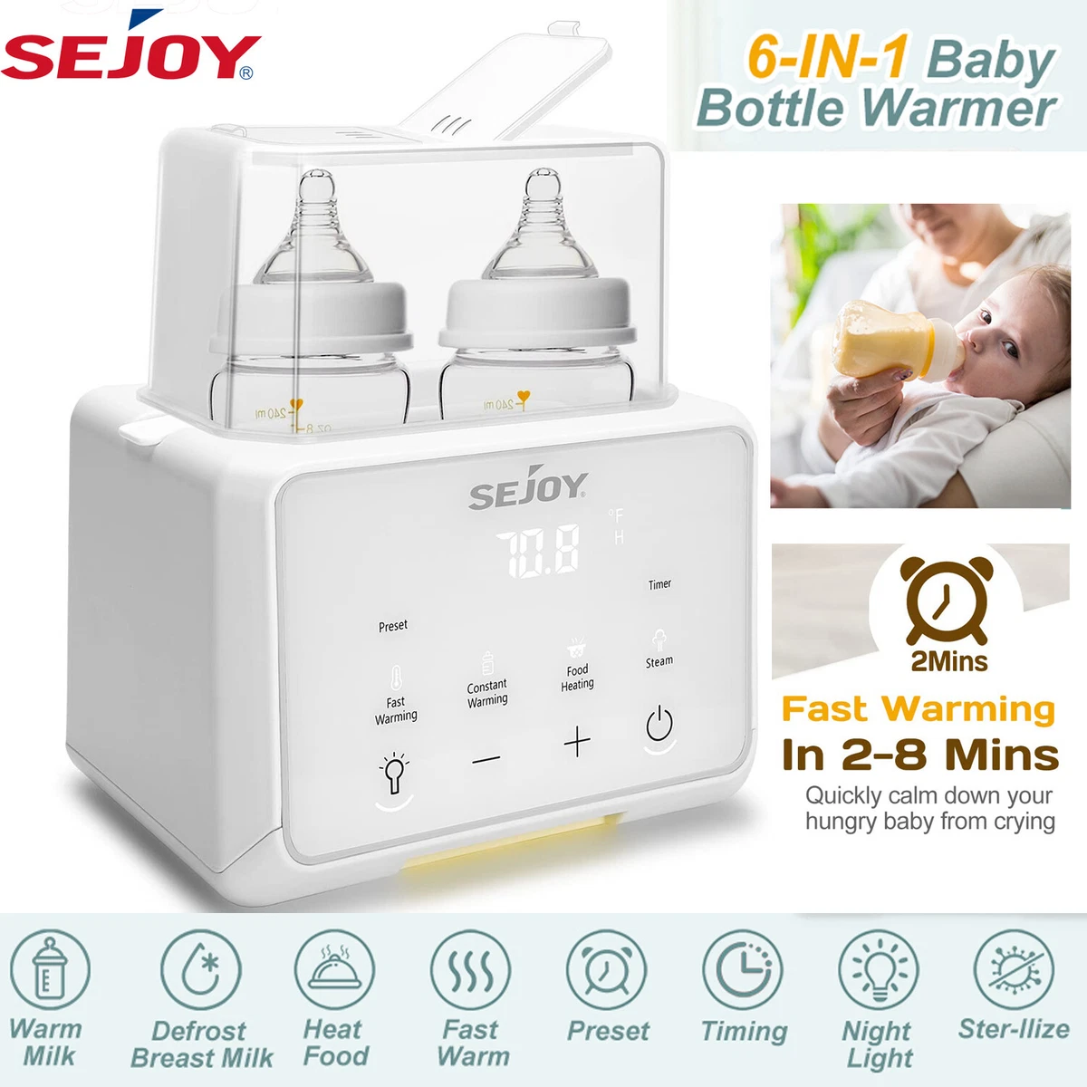 Baby Double Bottle Warmer Steam Sterilizer Food Breastmilk Heating