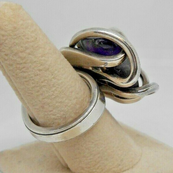 Solid Sterling Silver Fork Ring Amethyst W&B .90 … - image 3