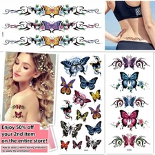 Set of 3 Sheets Waterproof Temporary Tattoo Stickers Butterfly Arm & Body Art