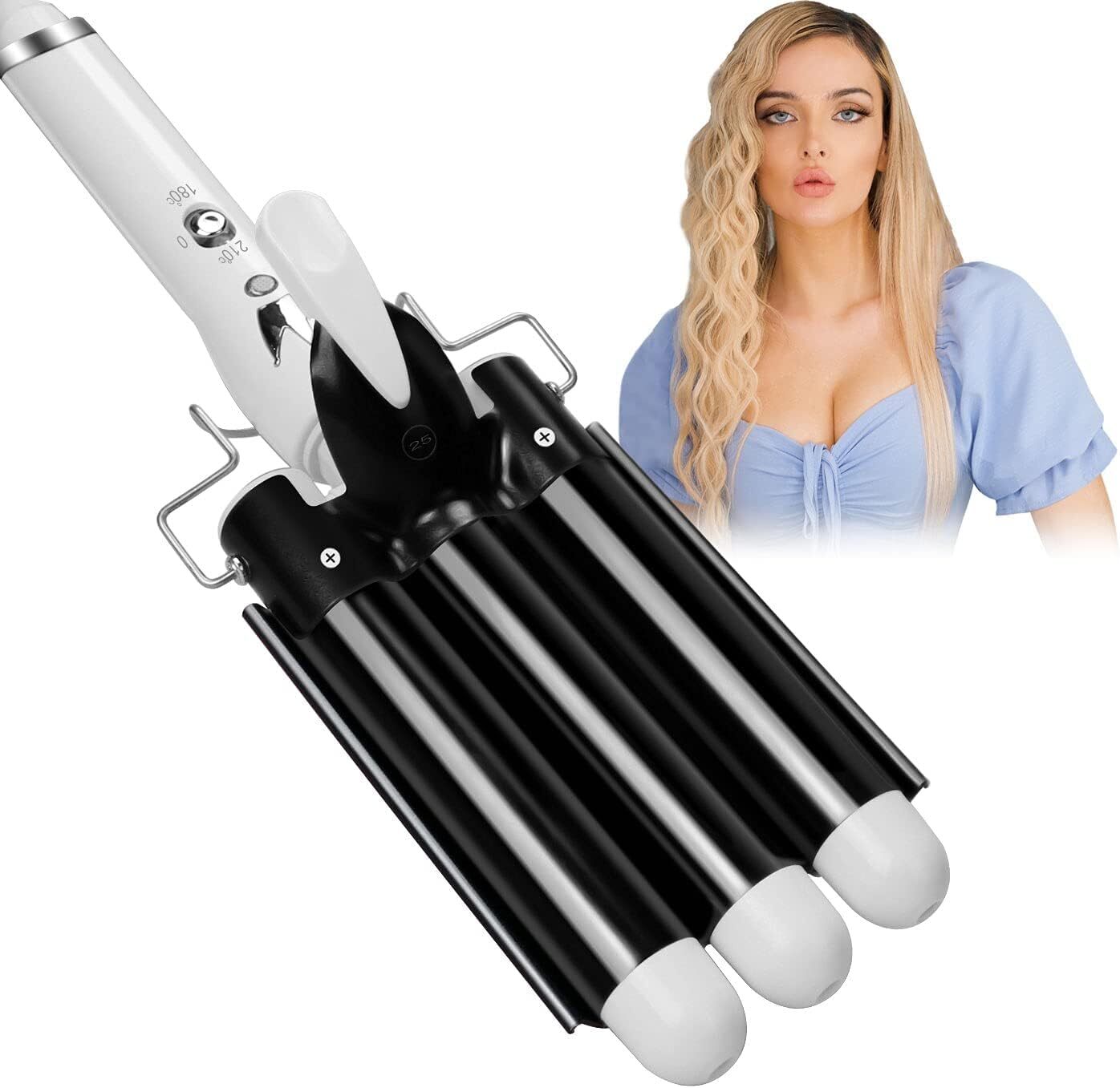 Three Barrel 1 Inch Curling Hair Crimper Dual Voltage Iron Wand Curler Tool