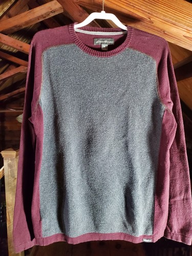Maglione Eddie Bauer uomo grande grigio bordeaux pullover maglia waffle manica lunga