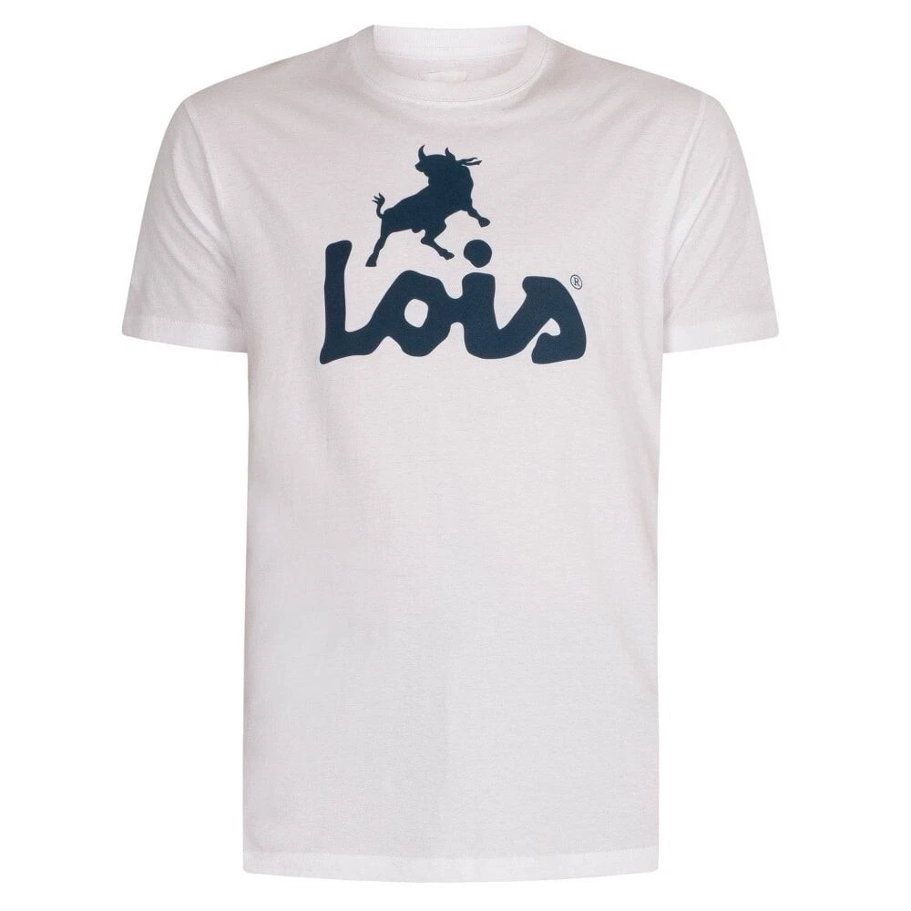 Lois Jeans Men's Classic Big Logo T-Shirt White Blue Baco 6618 Made in Spain