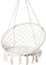 Round Hanging Hammock Cotton Rope Macrame Swing Chair for Indoor and White