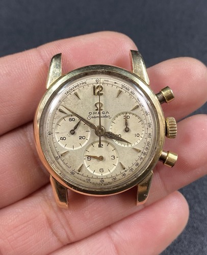 Omega Seamaster 1950's Cal 321 Chronograph 34mm Gold Case 17j Men's Watch WORKS