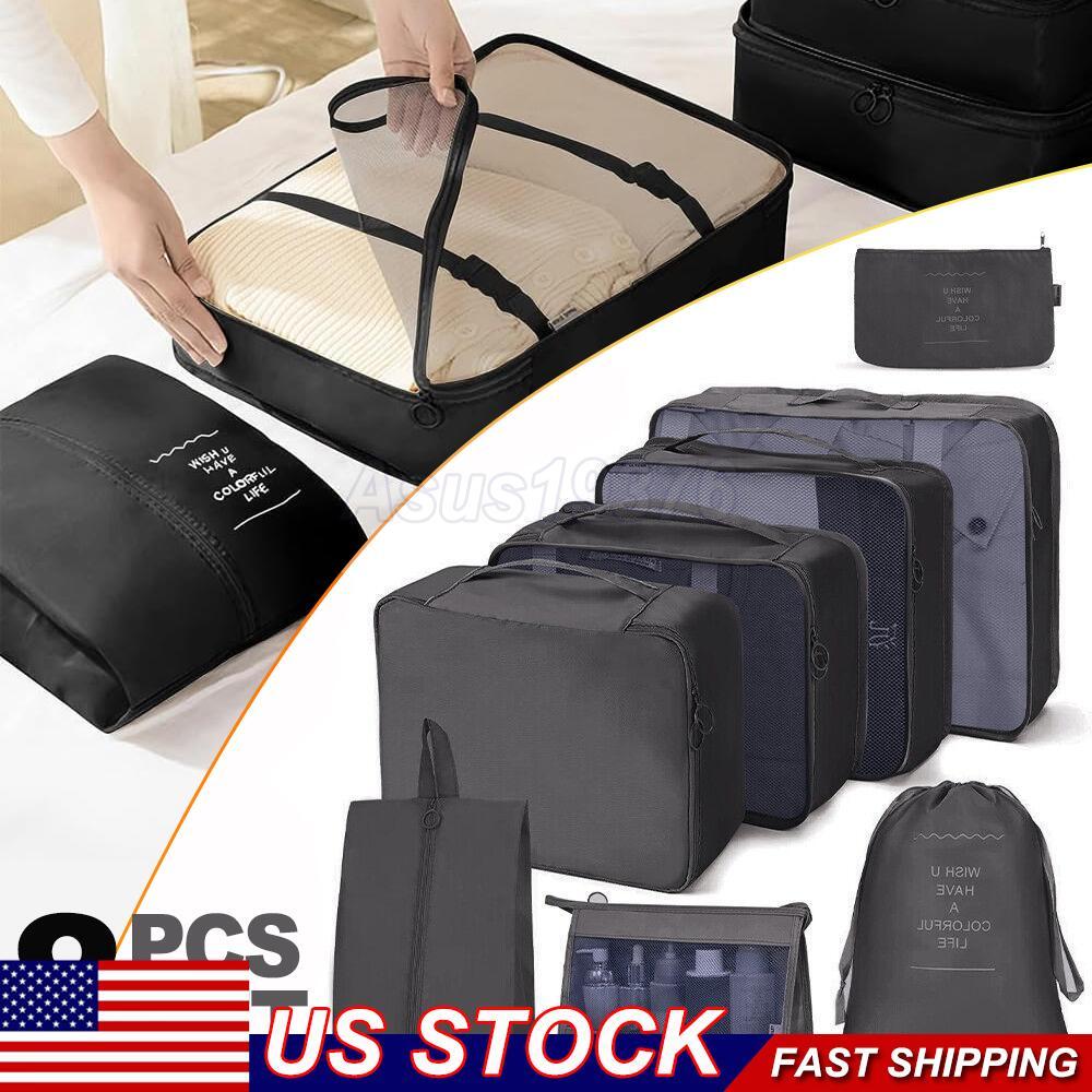 8Pcs Packing Cubes Luggage Storage Compression Organiser Travel Suitcase Bag NEW-image