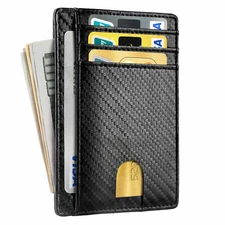 Slim Minimalist Front Pocket RFID Blocking Carbon Fiber Wallets for Mens Wallet