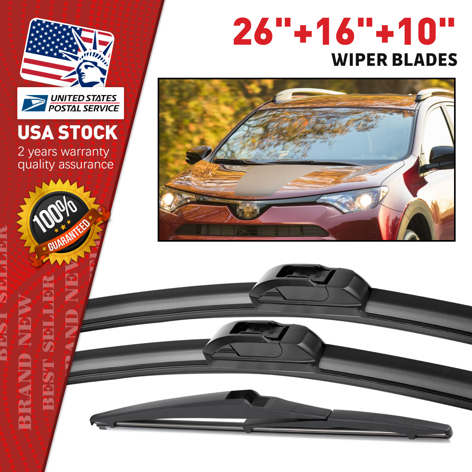 Genuine Quality Frameless Windshield Wiper Blades Kit 26 16 10 Inch Bracketless