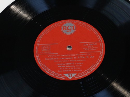 Mozart SINFONIA CONCERTANTE Heifetz Primrose 10" LP RCA LM-9802-E Germany nm - Bild 3 von 3