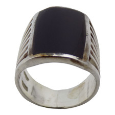 SIGNED STERLING SILVER  NATURAL 18 X 11.5MM ONYX SIZE:6.75 RING 7.5GR 3388