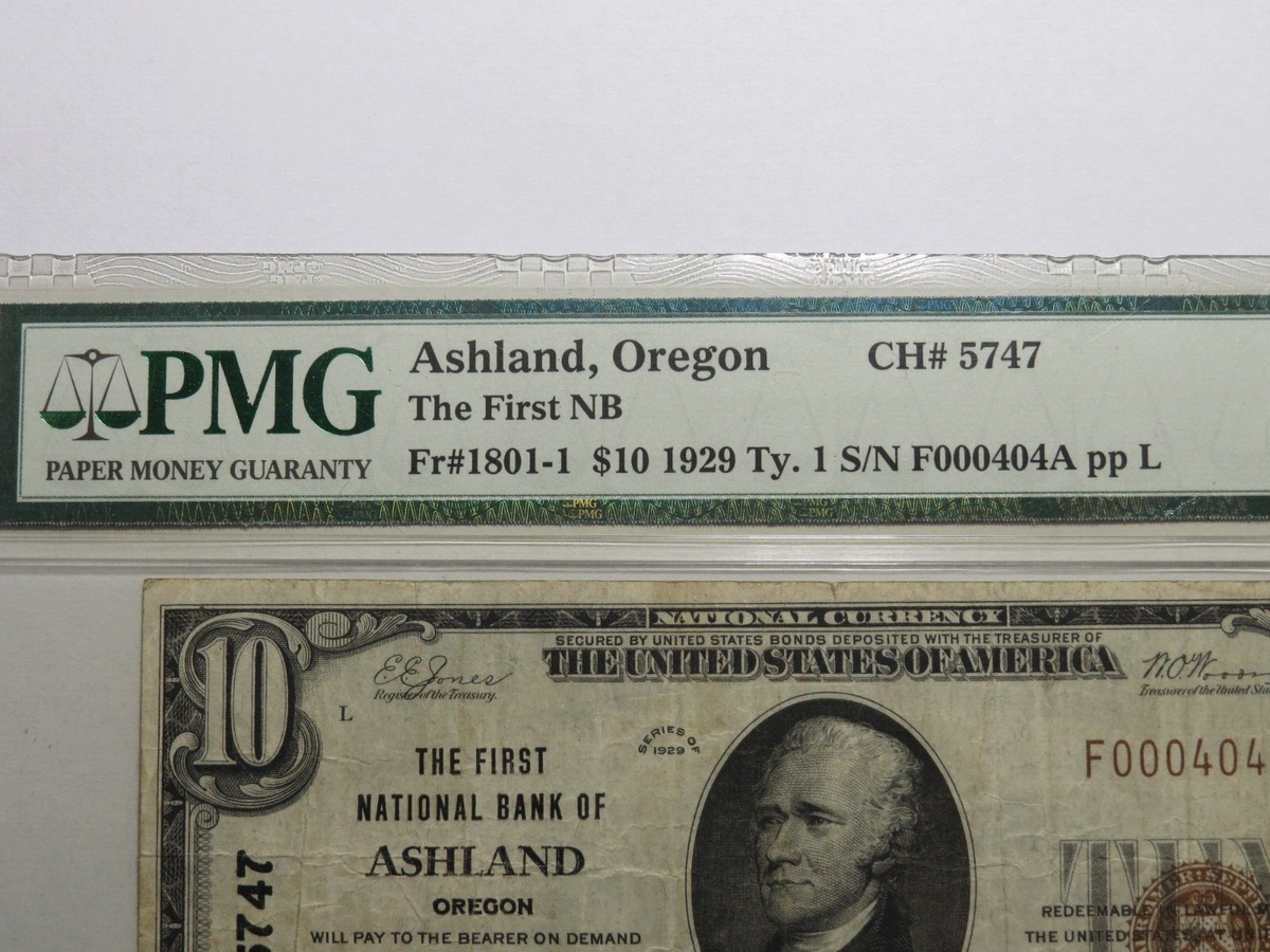 $10 1929 Ashland Oregon OR National Currency Bank Note Bill Ch