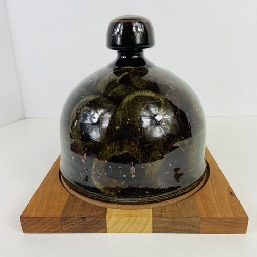 Art Pottery Dome & Berea College Woodcraft Cheese Board Plate Covered Dish Bell - Picture 3 of 11