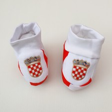 CROATIA HRVATSKA - Baby Slippers in White/Red with Embroidered CROATIA Emblem