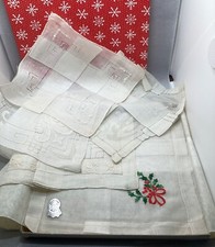 Vintage Ladies Hankies Lot of 5 Unused White Appliqu Embroidered 1950-60s