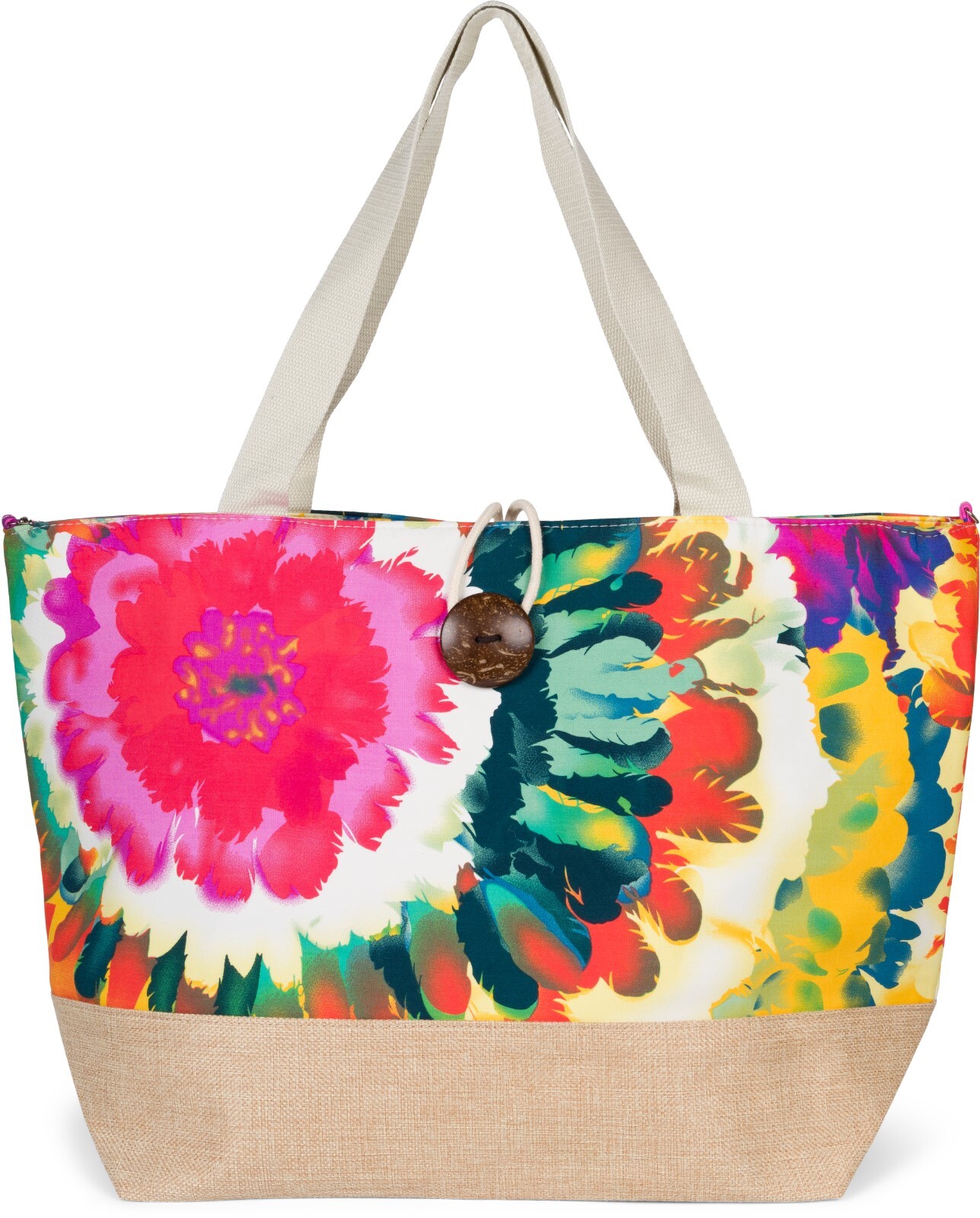 Bolso de playa XXL con estampado floral Cierre de botones Bolsa bandolera