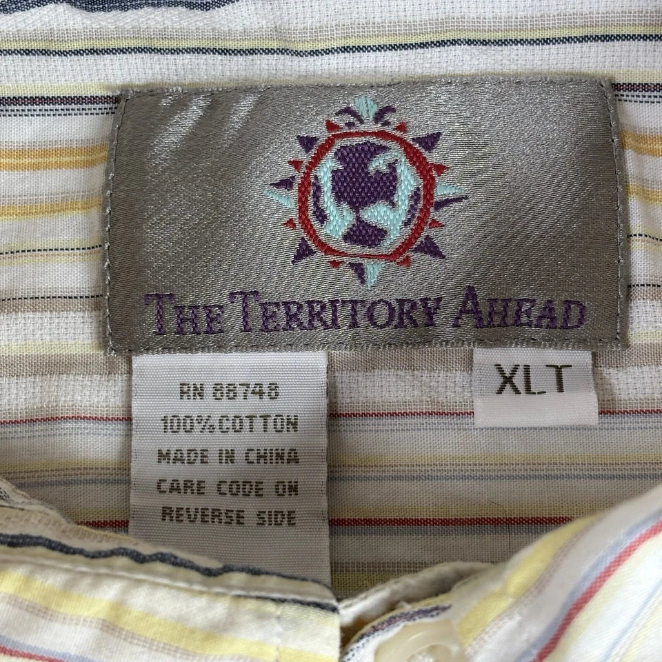 Camisa Territory Ahead Hombre XLT Amarilla Blanca Abotonada Manga Larga Bolsillo en el Pecho Foto 4 de 4