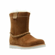 Image of Girls Clarks Crown Piper Suede Leather Boots Toddler Size 4 Fit G. Tan Suede.