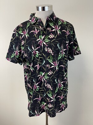 Limited Edition Polo Shirt Mens Extra Large Navy Blue Floral Hawaiian  N21