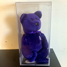 Ty Beanie Babies Princess Bear Purple Plush Clear Display Case Vintage 1997