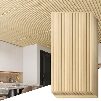 Art3d 12-Pack Slat Design 3D 24x48'' PVC Glue Up or Drop Ceiling Tiles, OAK