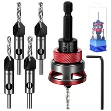 6PCS Countersink Drill Bit Set with Depth Stop 1/4 Inch Hex Shank for Woodworkin