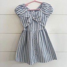 Guess Kids Girl Size 4 Blue White Stripe Summer Dress Bow Coastal Chic Vacation