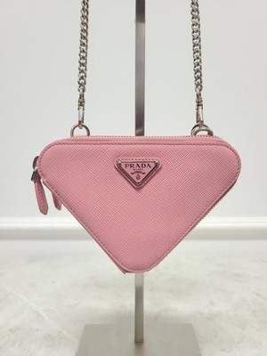 Prada Pink Saffiano Triangle Leather Mini Crossbody Bag