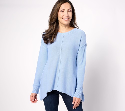 Peace Love World Damen Oberteil Pullover Gr. L Baumwolle Langarm Blau A656834