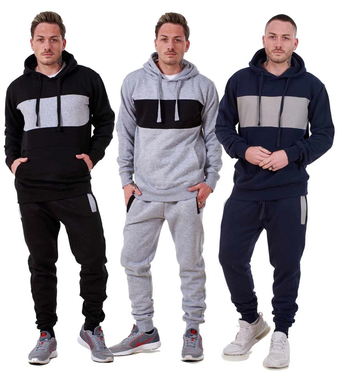 Mens Tracksuit Set Hoodie Joggers Fleece Gym Casual Sportswear Set