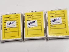 Vtg. 3 Packs CAR DEALER Window Stickers - Stock, Make, VIN Yellow Versa-Tags NOS