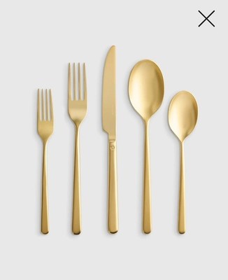 NEW! Quince- Sambonet Gia Minimalist 20 Piece Brushed Gold Flatware Set! (Z87)