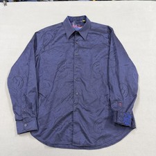 Robert Graham Shirt Mens XL Blue Paisley Long Sleeve Button Up Contrast Cuff