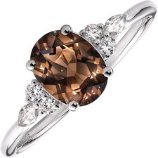 Smoky Quartz Sterling Silver Engagement Ring Oval Promise Ring, 1.5CT, Size 7