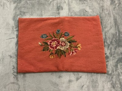 Vintage orangey Pink Floral Bouquet Needlepoint pieces for stool?