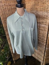 Vintage 70S Green White Checker, Long Sleeve Poly Shirt With Dagger Collar