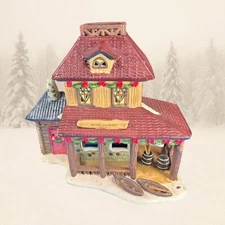Holiday Time Lodge House Boats and Bait Christmas Village Lighted Building