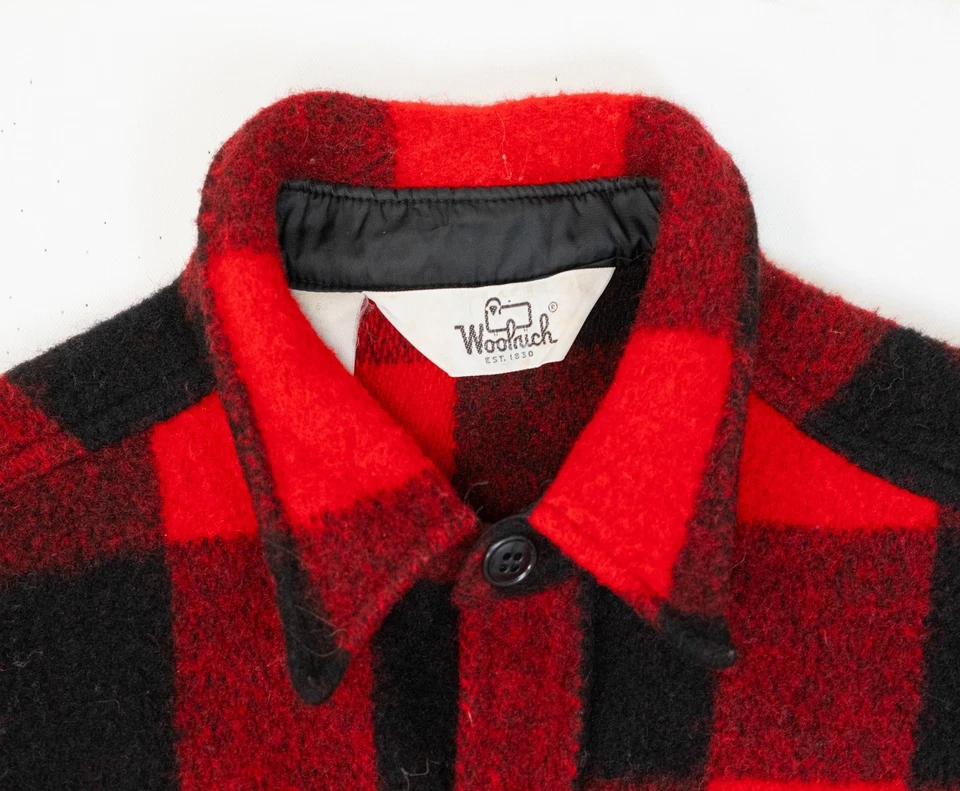Vintage 60s Woolrich Red Plaid Wool Flannel Jacket Shirt Size XL Western Shacket - Image 3 of 4