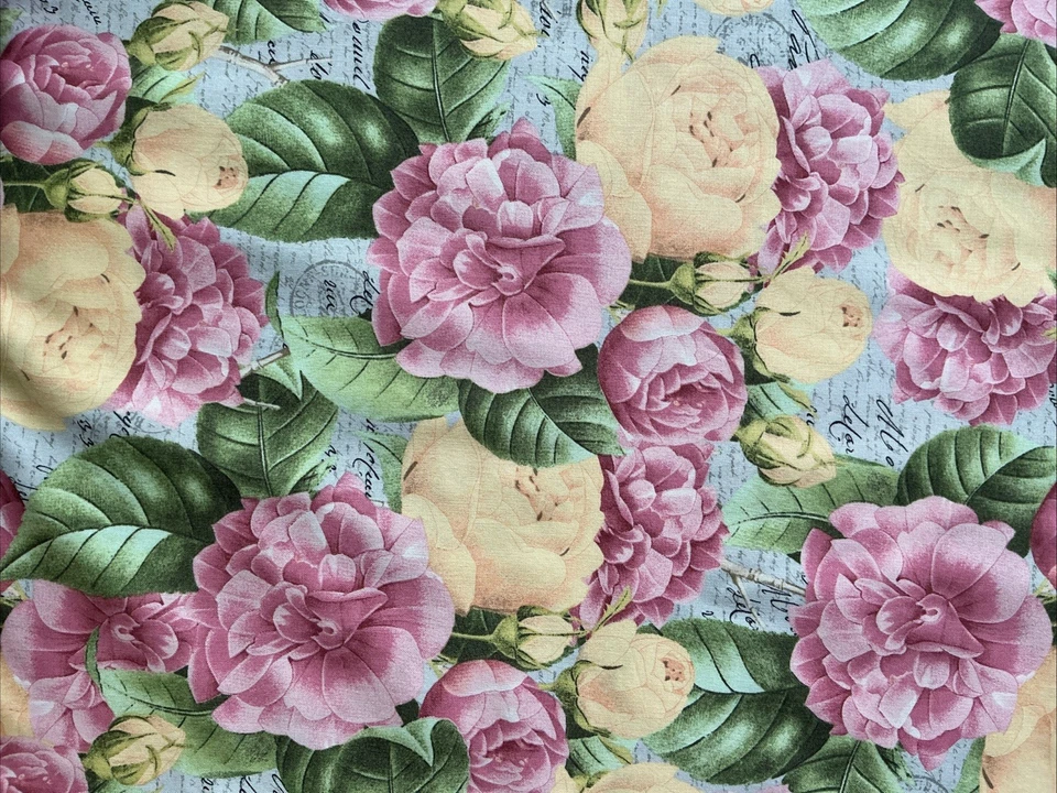 2 Yds x 43” Joanns Buttercream Fabric Roses Camellias Floral - Image 2 of 4