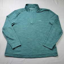 Greg Norman 1/4 Zip Pullover Shirt Men Size XL Green Striped Golf Shark Logo
