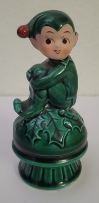 Christmas Pixie Elf Mushroom Ceramic Figurine Inarco Knee Hugger As/Is 1950s
