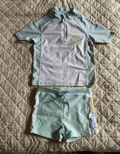 VERTBAUDET Jungen Badeanzug Badeshirt und Badehose Größe 98/104 - hellgrün/weiß