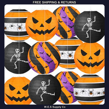 Halloween Paper Lanterns 12 Pack 8 Inch Pumpkin Skeleton Bat Spider Decor