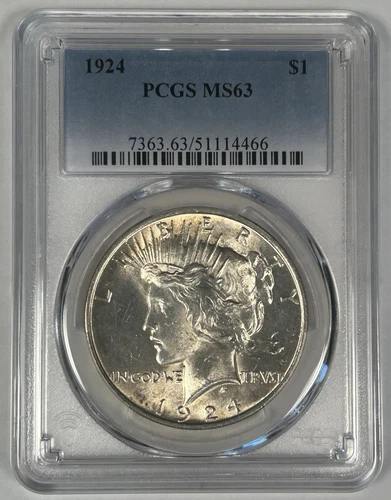 1924 Peace Silver $1 Dollar Coin PCGS MS 63